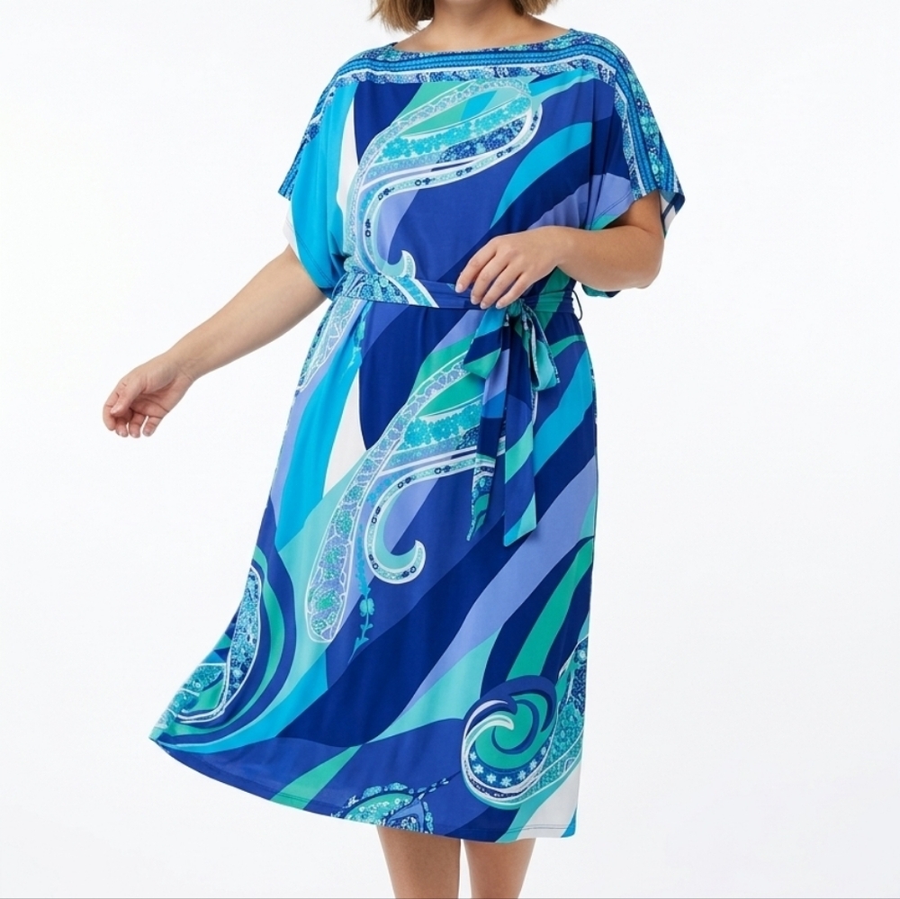 Jennifer Lopez Blue & Purple Abstract Midi Dress